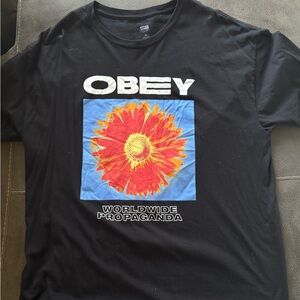 Obey Black Tee with Bold Floral Graphic